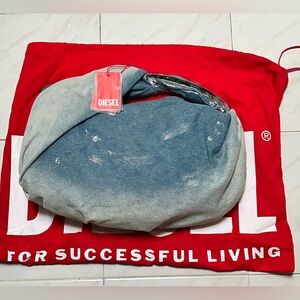 Diesel Grab D Hobo M Blue Denim Shoulder Bag New Authentic $775